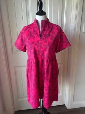 NWT NIKE Hot Pink Short Sleeve Zip Front Athletic Dress